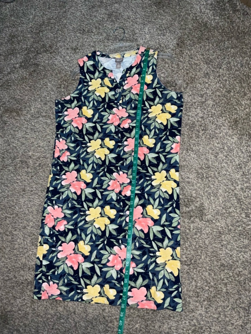 Chico's Navy Sleeveless Floral T-Shirt Shift Dress All-Day Comfort Size1/Small - Picture 8 of 8